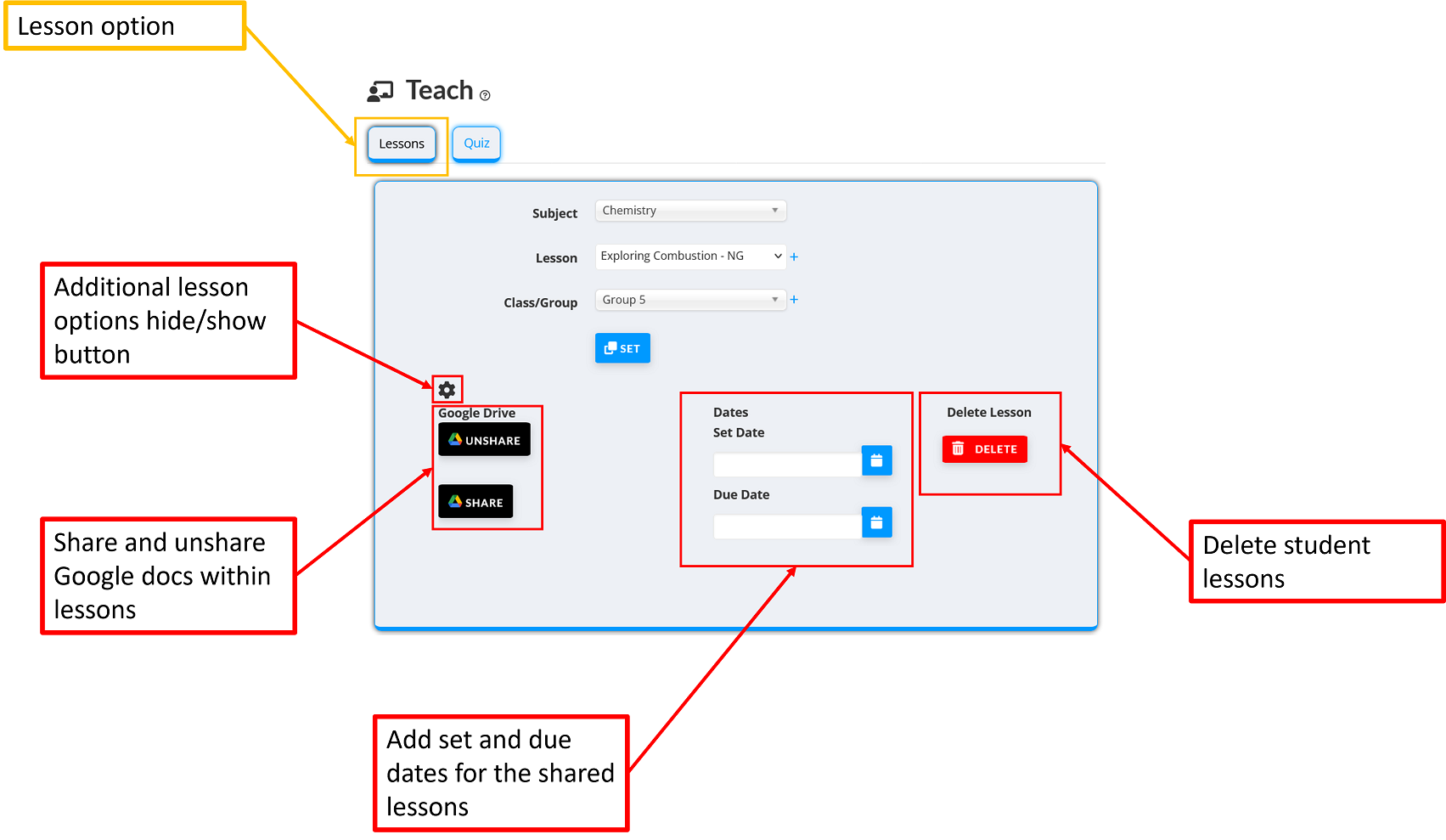 Teach Lesson options