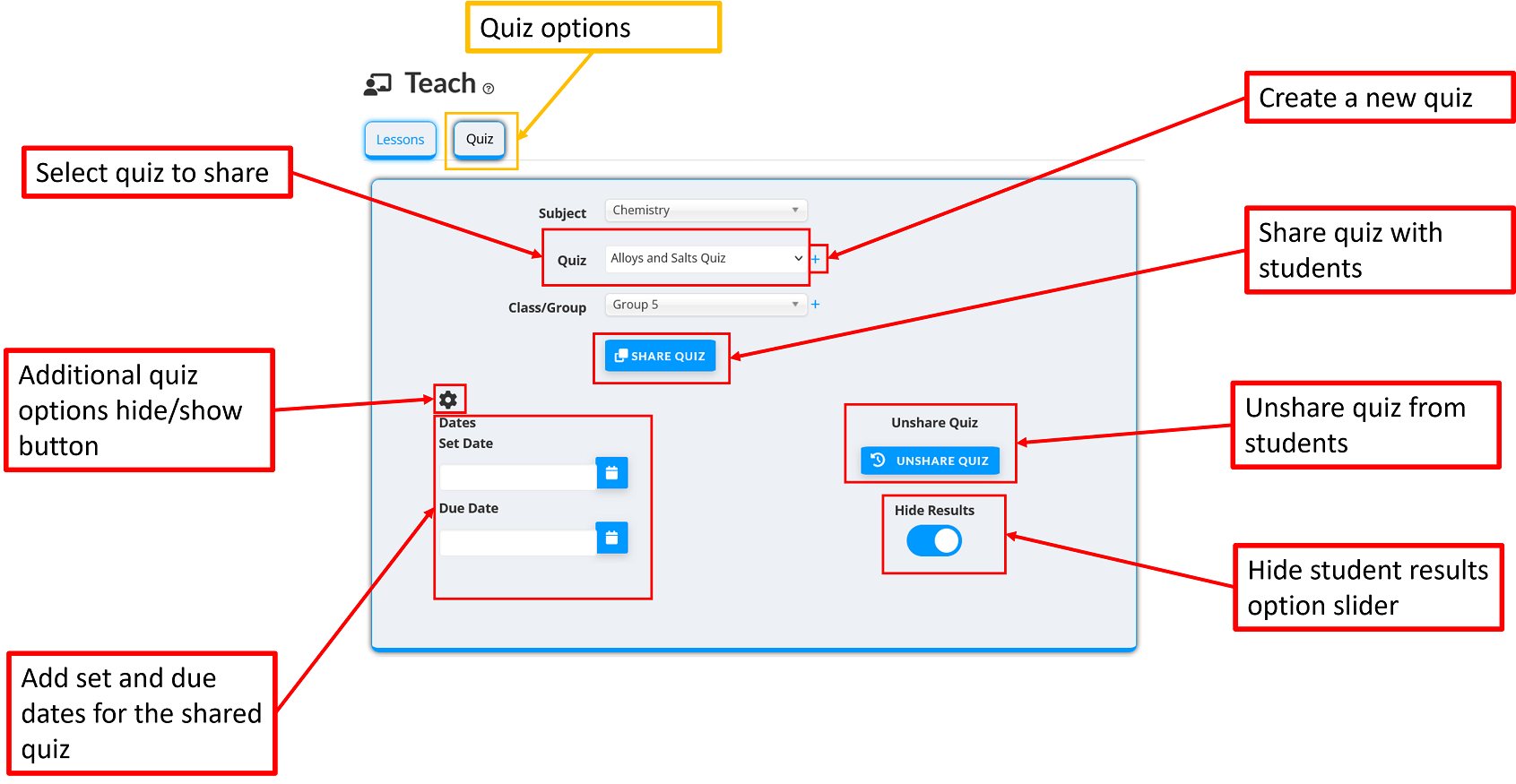 Teach Quiz with options